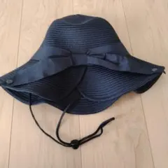 【新品】リボン付き黒い広つばハット 56-58cm
