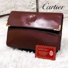 Gカード付 カルティエ マストライン ボルドー ゴールド レザー クラッチバッグ