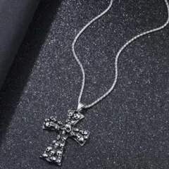 スカル クロス ネックレス シルバー系 ゴシック 十字架パンク ドクロ