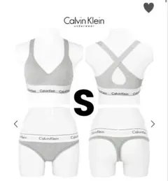 【正規品】Calvin Kleinブラ/Tバックセット グレー S 女性下着