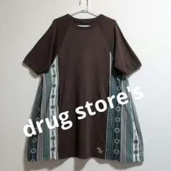 ドラッグストアーズ　半袖Aラインチュニック　エスニック柄　ブラウン　FREE