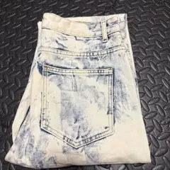 ケミカルウォッシュ風 デニムパンツ 総柄 ホワイト ブルー ストレート 古着
