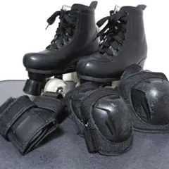 ブラックローラースケート 膝・肘・手のひらプロテクター付き　24cm