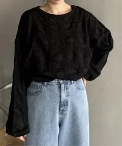 LEPSIM 総レース長袖プルオーバーブラック 09, FREE SIZE