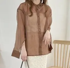 Lunacion しまむら　シアーシャツ　ブラウン　茶色　ヨウリュウ　M