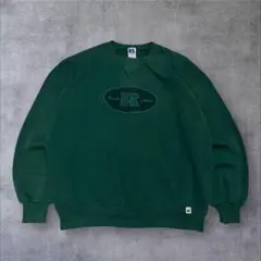 90s USA製 ラッセルアスレティック スウェット グリーン 刺繍 前V