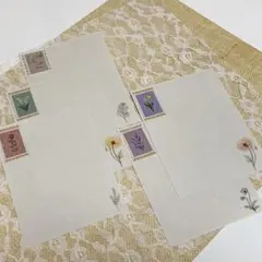 切手お花コラージュ レターセット 5枚 ハンドメイド 手帳デコ素材 お裾分け便箋