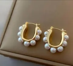 167大人気！パールフープピアス　大ぶり　高見え　韓国