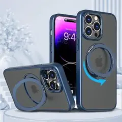 phone15 proケース MagSafe対応 スタンド付 ネイビー