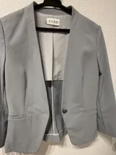 プラステ　PLST ノーカラー　スカートスーツ　グレー S