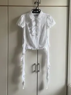 【美品】OPEN YY RUFFLE POLO SHIRT ホワイト S