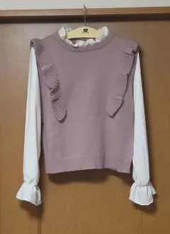 INGNI 長袖 ニット レイヤード風 フリル ピンク