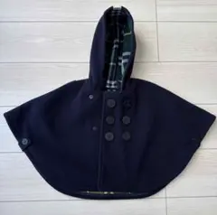 ネイビー フリース チェック柄 ポンチョ