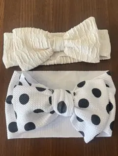 リボン付きヘアバンドセット（ホワイト・ドット柄）