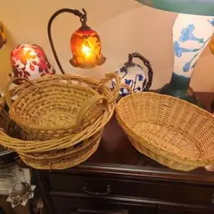 籐製ハンドル付きバスケット 3個➕花柄布➕カレンダー