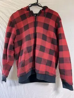 メンズ　パーカー　VILLAND チェック　赤　黒　裏起毛　L