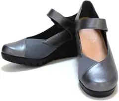 【日本製】ウェッジソール ストラップパンプス スチール 24.5cm