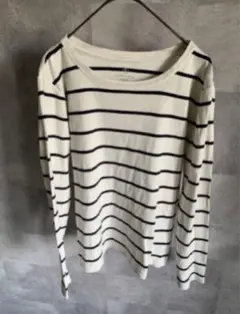 ランズエンド　ボーダー　ロング　Tシャツ　長袖　ホワイト　カットソー