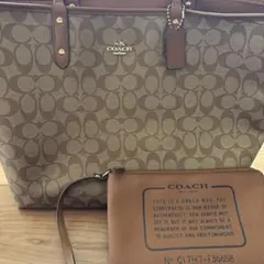 【新品未使用】COACH トートバッグ ポーチ付き ベージュ キャンバス