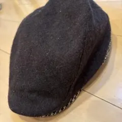 ウール ハンチング帽 黒焦茶チェック柄