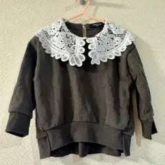 COMME CA ISM レース襟付きダークグレー長袖カットソー　100cm