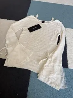 DRWCYS ホワイト リブ編み レース付き長袖Tシャツ 新品