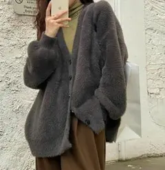 グレー フワもこ カーディガン 長袖