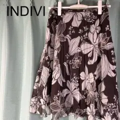 インディブ 花柄 プリーツスカート ブラウン系 38 シンプル おしゃれ