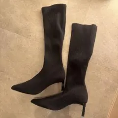 ZARA リブ編み ブラック ロングブーツ