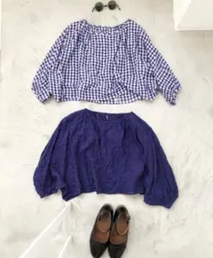 美品 bulle de savon チェック フウセンブラウス シアーアオ/クロのサムネイル