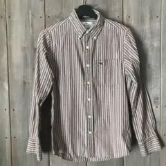 メンズ　Sサイズ　長袖　シャツ　ボタンダウン　ストライプ　茶　ブラウン