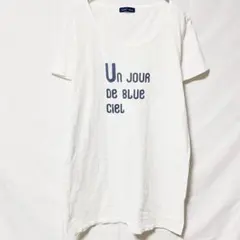 ニームエニーム 半袖 フランス語ロゴ チュニックTシャツ ホワイト ゆったりのサムネイル