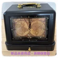 【美品】アンティーク調 世界地図デザイン 時計付き収納ボックス