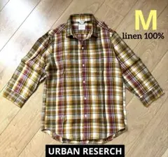 【美品】URBAN RESEARCH リネン100% チェック柄七分袖シャツ Mのサムネイル