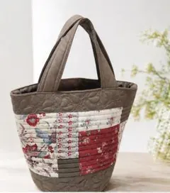 フランスアンティーク トート/パッチ イニシャル刺繍×赤いクロスフリル