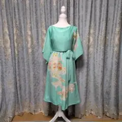 サービス品 C327着物リメイク 辻が花柄フリル袖ブラウス☆リボン 