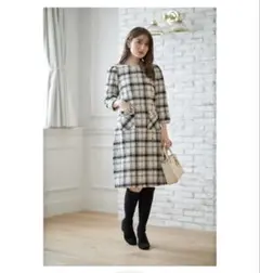 tocco closet ポケット付きパール装飾チェック柄ツイードワンピース