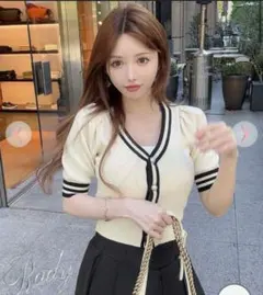 rady レディ 武藤静香 さん バイカラーニットカーディガン