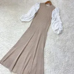 CADUNE 異素材ロングワンピース　ニット袖