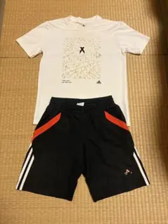 サッカーキッズadidas ホワイトTシャツ ブラックショーツ セット