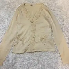 Harrods ハロッズ ウール100% リボン カーディガン クリーム