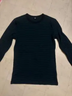 UNIQLO ダークグリーン ストライプ 長袖Tシャツ