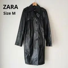 ZARA BASIC レザートレンチコート 黒 本革 М アウターのサムネイル