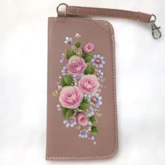 【トールペイント】ループ付きメガネケース(くすみピンク）薔薇