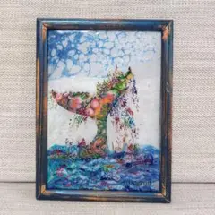 流体アート クジラ 絵画木製フレーム付き