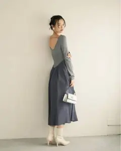 LILY BROWN コルセットディテールニットコンビワンピース BLUE