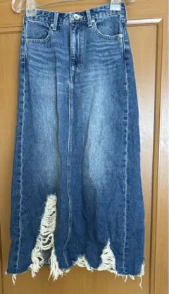 HEM ダメージデザイン デニム ロングスカート