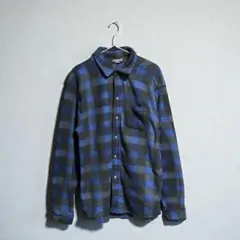 【☆美品☆】 長袖シャツ フリース チェック柄 ブルー Lサイズ メンズ 暖かい