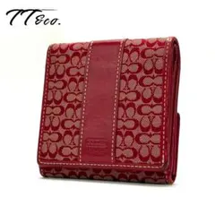 COACH　コーチ　ミニシグネチャー　折り財布　キャンバス　レザー　レッド　赤