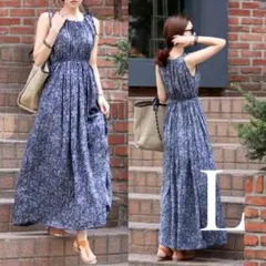 L 花柄 新品 夏 ロング ワンピース ノースリーブ サマードレス リゾート